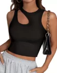 Solid Cut-Out Tank Top - Casual Sleeveless Slim Crop Top for Women's Summer Clothing