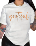 Grateful Letter Print Crew Neck T-Shirt - Casual Short Sleeve Top for Women's Summer Clothing