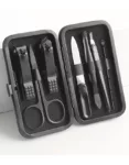 Portable 7-Piece Manicure Set Nail Clipper Kit - Built-In Nail File, Black Grooming Tools for Travel and Household