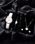 Black 1pc Round Dial Quartz Watch & Bracelet Set - Fancy Women Watches, Sophisticated and Stylish