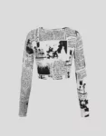 Allure Print Crew Neck T-Shirt - Cozy Long Sleeve Top for Women Fall and Winter Fashion