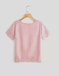 Chic Ease Crew Bliss Tee - Versatile Polyester Solid, Scallop Trim Short Sleeve for Women’s Casual Fashion