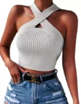 Sultry Stitch Y2k Chic - Women’s Sexy Halter Crop Top Polyester Knit Sleeveless Vest